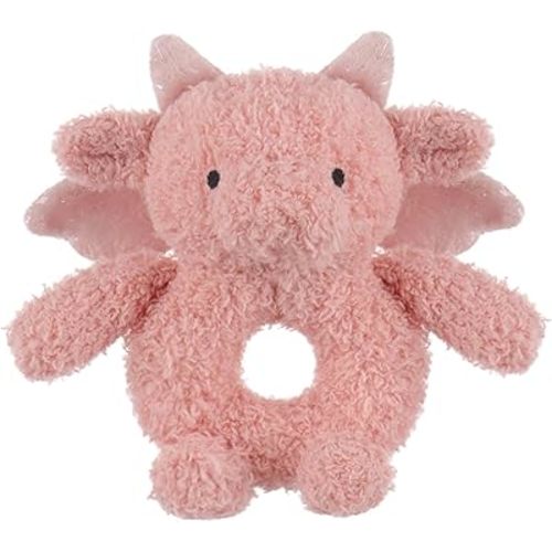 Apricot Lamb Baby Lovey Pink Dragon Soft Rattle Toy, Plush Stuffed Animal for Newborn Soft Over 0 Months