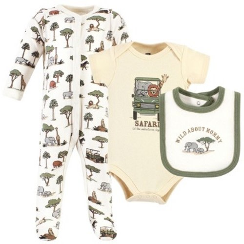 Hudson Baby Infant Boy Cotton Sleep and Play, Bodysuit and Bandana Bib Set, Going On Safari, 0-3 Months