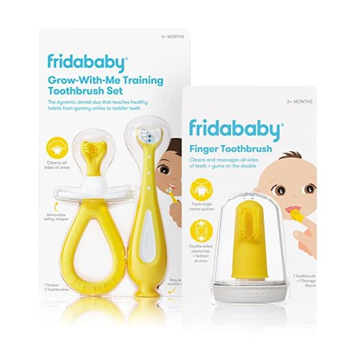 SmileFrida Finger Toothbrush and Grow-with-Me Training Toothbrush Set | Infant to Toddler Toothbrush Oral Care for Sensitive Gums and Building Brushing Habits