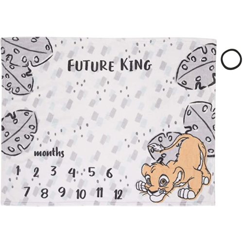 Disney Lion King Simba, Grey, White & Tan Super Soft Milestone Baby Blanket, Grey, White, Charcoal, Tan