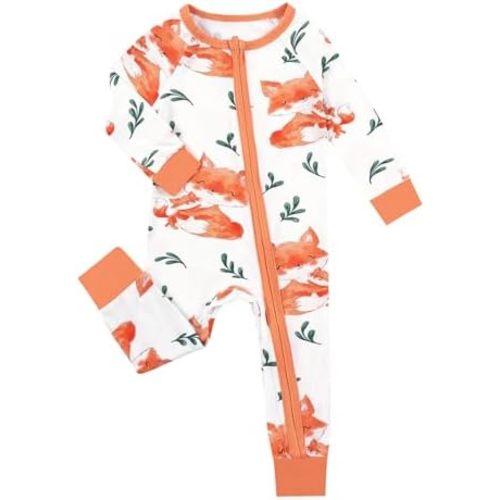 MOSSRIVER Bamboo Viscose Baby Long Sleeve Romper, Cute Pumpkin Prints Zipper Footless Jumpsuit, Toddler One-Piece Outfits