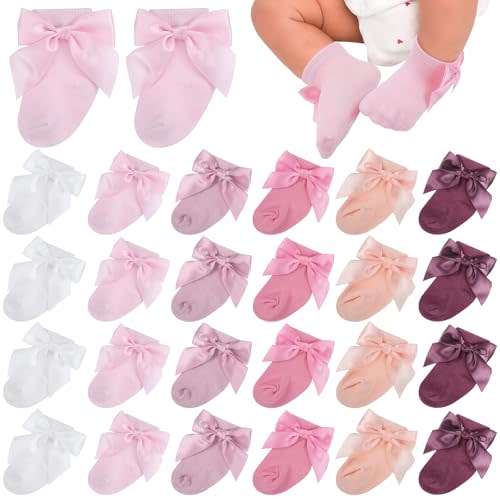 Toulite 12 Pairs Baby Socks for Girls Boys Ruffle Turn Cuff Cotton Sock Hospital NICU for Newborn