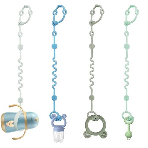 Toy Straps for Baby, Adjustable Toy Holder for Stroller Accessories, Silicone Tether Pacifier Clip, No Throw Travel Essential Leash for High Chair, Car Seat (boy-4 Pack)