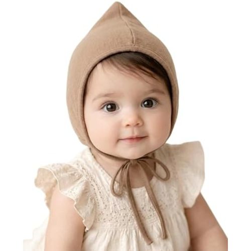 Bidadary Newborn Baby Bonnet Hat 0-12 Months Cotton Infant Hospital Hat Baby Sleep Hat Chin Strap Beanie for Spring Summer