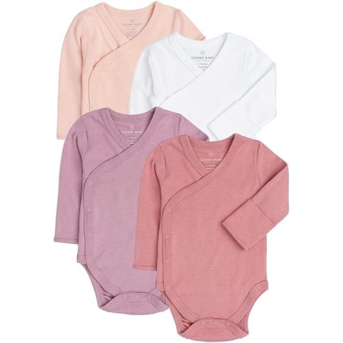Baby Side Snap Bodysuit Set, 100% Cotton Boy Girl Unisex Kimono Onesie, 4 Pack