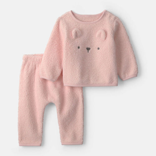 Baby Girl 2-Piece Bear Fleece Long-Sleeve Top & Pant Set - Pink | Carter’s Oshkosh Canada