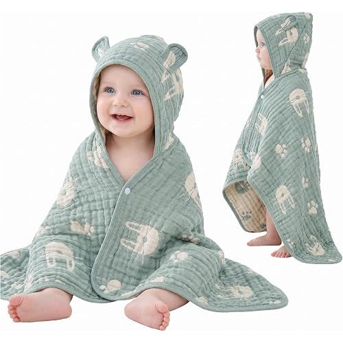 HardNok Muslin Toddler Bath Towels Organic Cotton Blend (Sage Bunny,55x28)