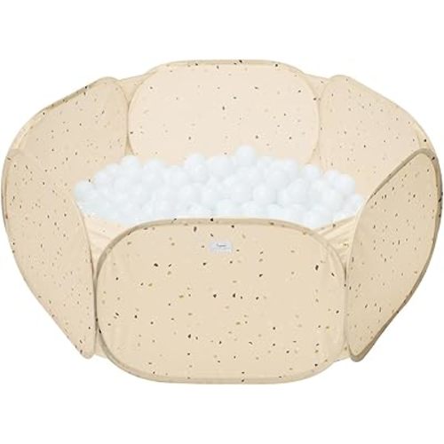 3 Sprouts Kids Ball Pit – Pop-Up Indoor Outdoor Ball Pits for Toddlers Playpen Playhouse – Large Foldable Ballpit - Active Play for Baby Babies Infants Girls Boys (Balls Not Included) - Terrazzo Beige