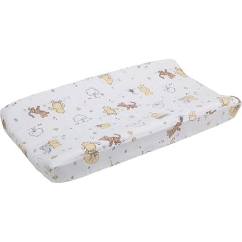 Disney Winnie The Pooh Classic Pooh 100% Cotton Quilted Changing Pad Cover, Ivory/Butter/Aqua/Orange