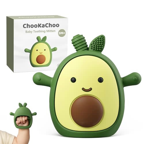 Baby Teething Toy Silicone Avocado Teething Mitten for Babies Over 3 Months Anti Dropping Wrist Hand Teethers Baby Chew Toys for Sucking Needs, BPA Free