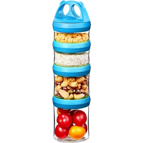 SELEWARE Portable Stackable Food Storage Containers for Snacks Formula Powder and Drinks Twist Lock System Airtight Leak-proof BPA and Phthalate Free 4 Piece Jars 31oz