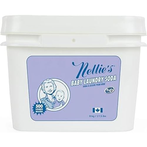 Nellie's Baby Laundry Soda – Bulk Powdered Laundry Detergent Safe for Infants' Sensitive Skin, Made Without Harsh Chemicals, Fragrance Free – 500 Loads – (Made in Canada)