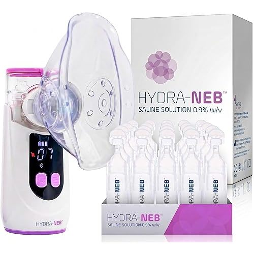 Mesh Humidifier & Saline Bundle - Suitable for Adults, Kids & Babies - Portable, with 0.9% Saline Solution - Hand Held, Warm Mist, Suitable for Hypertonic & Isotonic Solutions