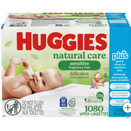 Huggies Natural Care Plus Wipes, 15-packs of 72