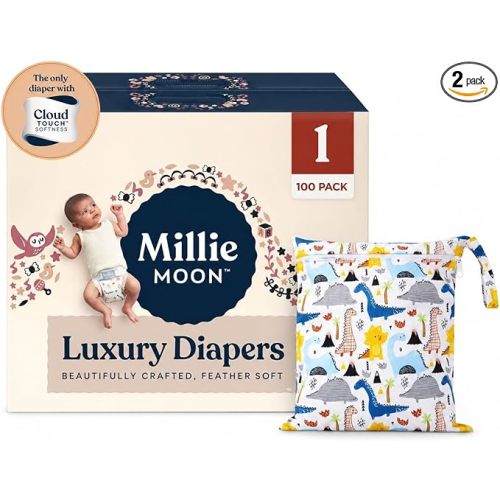 Millie Moon Luxury Diapers Size 1 (8-14 lbs) 100Ct w/Wet Dry Bag