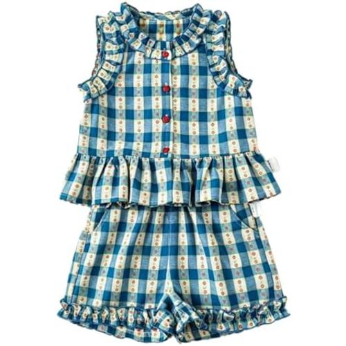 Toddler Girls 2Pcs Plaid Summer Outfit Ruffle Sleeveless Top and Shorts Set