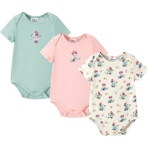 Disney Marvel Stitch Princess Ariel Mickey & Minnie 3 Pack Infant Newborn Bodysuits Soft Bamboo Viscose Baby Clothes