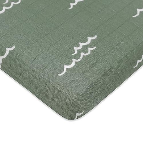 Babyletto 100% Organic Cotton All-Stages Midi Crib Sheet, GOTS-Certified, Fitted 360°, Ultra-Soft and Breathable Muslin - Ocean Waves