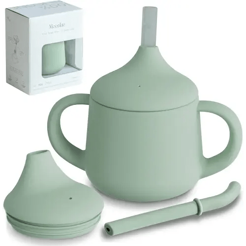 Moonkie Silicone Baby Sippy Cups | 3 Stages Training Cup Straw Cup for Infants Toddlers and Kid | 4 oz 1Pack