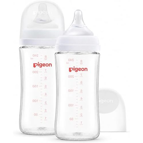 Pigeon Glass Baby Bottles Wide Neck, 8.1 Oz, Pack of 2