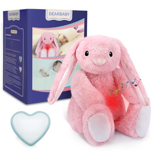 DEARBABY Baby Soother Cry Activated Sensor Toys,Heartbeat Bunny for Babies,Plush Stuffed Animal for Newborn Infants,Baby Toy Vibrating with Mom’s Heartbeat, for Girls and Boys