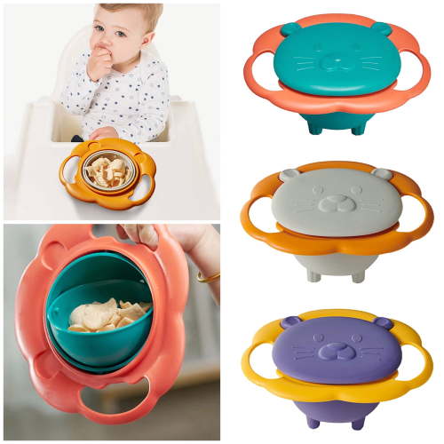Magic Bowl Funny 360 Degree Rotate Spill-Proof Bowl with Lid Feeding Without Mess Toy for Toddler Baby Kids Children,Green