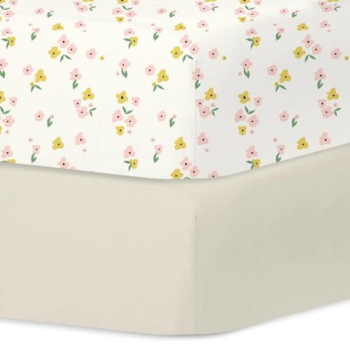 Little Grape Land Crib Sheets 2 Pack for Boys and Girls, Baby Neutral Crib Fitted Sheets for Standard Crib & Toddler Mattress, Super Soft Breathable Fitted Crib Sheet Set, Yellow Petal