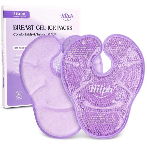 Hilph 2 Pack Larger Breast Ice Packs for Engorgement with Extended Coverage, Dual-Sided Hot Cold Therapy Pad for Breastfeeding, Post-Surgery, Mastitis & Nipple Relief, Great Gift for New Moms