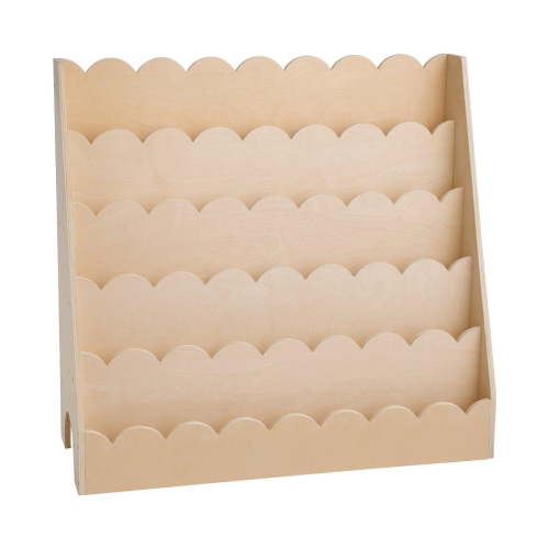 Montessori 5 Tier Scalloped Kids Bookshelf Front Facing Toddler Bookcase with Dual Hooks for Backpacks Nursery Living Room Entryway Preschool