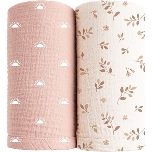 Konssy 2 Pack Muslin Swaddle Blankets, 100% Cotton Receiving Blankets