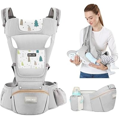 Baby Carrier Newborn to Toddler - Debark Baby Carrier with Hip Seat, 6-in-1 Adjustable Detachable Ergonomic Infant Carrier for Babies from 0-36 Months, Ideal for Baby Travel Essentials (Grey)