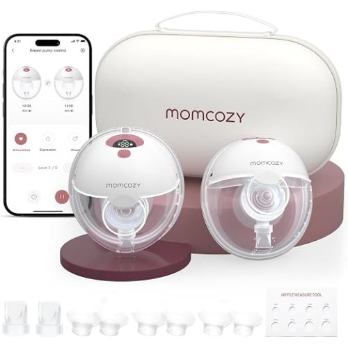 Momcozy M5 Smart APP Controlled Wearable Breast Pump, 2-Pack Cozy Red