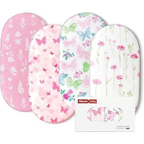 Gllquen Baby Bassinet Sheets 4 Pack, Breathable Cozy Fitted Mattress Sheet, Elastic Travel Crib Fashionable Floral Pattern, Standard Cradle Safe Sheets for Baby Boys Girls 32"x16" (Butterfly)