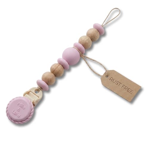 Silicone Pacifier Clip – Metal-Free, Rust-Free, 100% Food-Grade Silicone and Natural Beech Wood, Secure Pacifier Holder & Accessory for Babies – Ballerina - Mila & Lulu | Metal-Free and Rust-Free