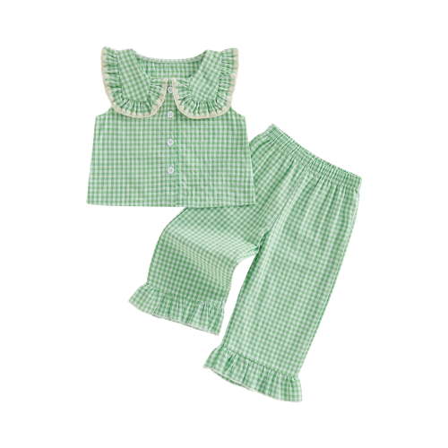 Loicainy Toddler Kids Girls Summer Outfits Plaid Clothes Set 12 18 24 Months 2T 3T 4T 5T Sleeveless Doll Collar Vest Tops and Elastic Waist Pants