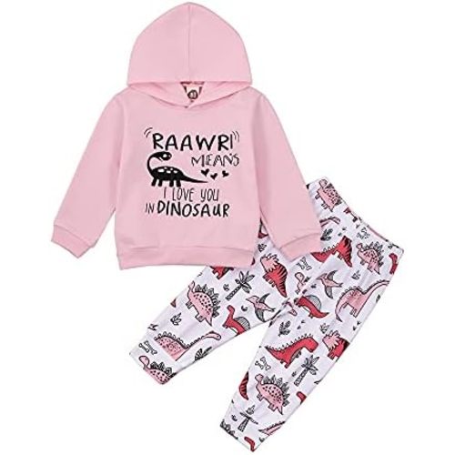 BOUTIKOME Toddler Baby Girls Clothes Sets Little Girl Dinosaur Long Sleeve Shirts Tops + Pants 2pcs Fall Winter Outfits