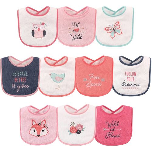 Hudson Baby Unisex Baby Cotton Terry Drooler Bibs with Fiber Filling, Girl Fox, One Size