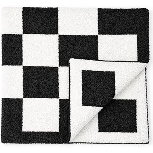 L+L USA Checkered Baby Blanket 28"x40" - DreamSoft Knit Throw for Crib, Stroller or Car Seat - Soft Blanket/Newborn Nursery Gift Essential for Toddler, Infant, Kids, Boys & Girls (Black/White)