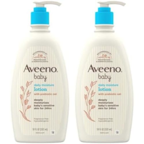Aveeno Baby Daily Moisture Body Lotion, Fragrance-Free, 18 fl oz, 2 Pack