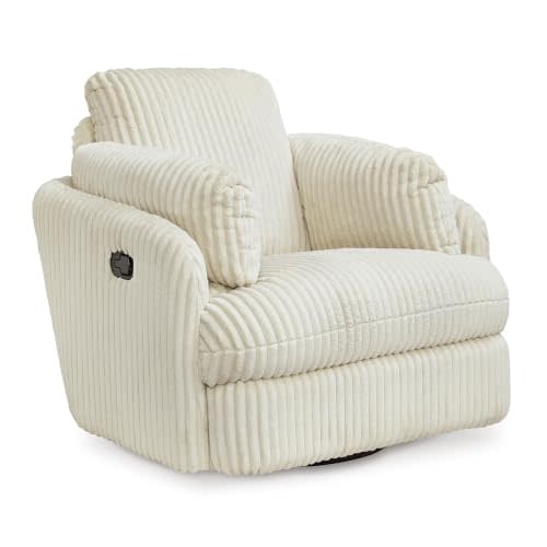 Signature Design by Ashley Oversized Swivel Glider Recliner, Ivory | Hidden armrest storage, Soft polyester cord, Smooth 360-degree rotation, Rocking chair motion, Tie-Breaker Series