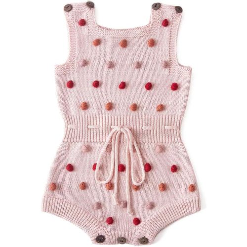 Simplee kids Baby Girl Knit Romper Fall Sleeveless Pompoms Rompers Newborn Little Girl Overall Jumpsuit Outfits