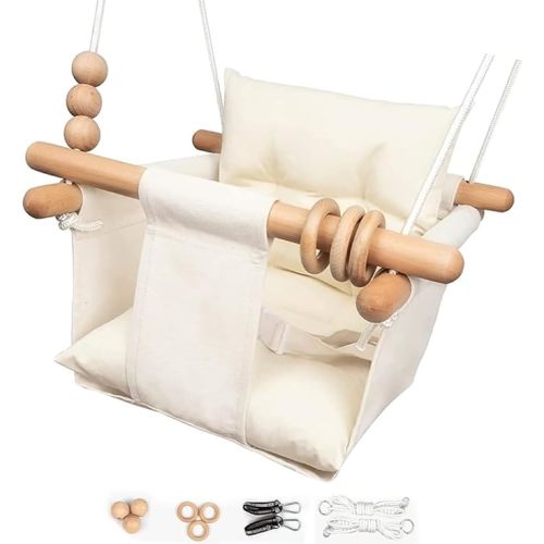 Baby Swing Outdoor Indoor Toddler Swing Seat with Safety Belt, Canvas Hanging Swings Outside Tree Swing Great Gift for Baby Boys Girls Kids Lovers