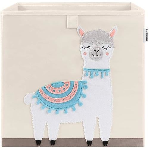 Foldable Animal Cube Storage Bins Fabric Toy Box/Chest/Organizer for Kids Nursery, 13 inch (Llama)