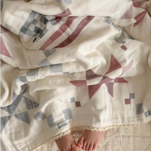 Vintage American Flag QUILTED 6 Layer Gauze Blanket