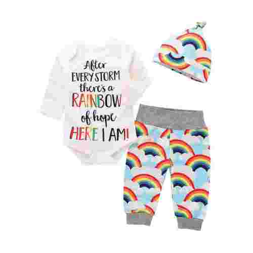 Viworld Newborn Baby Girl Boy Rainbow Romper Tops Jumpsuit Pants Hat Outfits Clothes Set