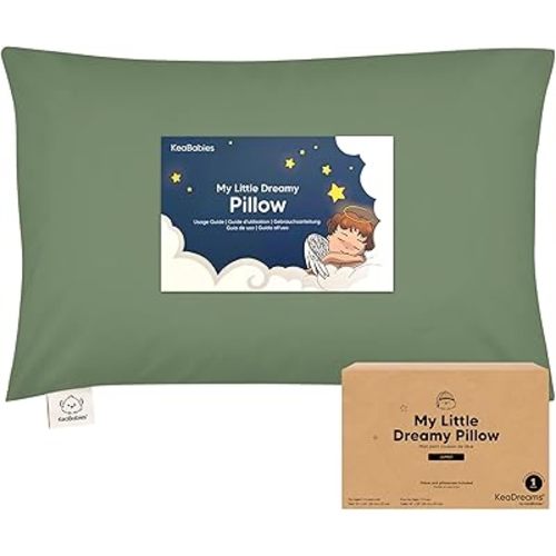 KeaBabies Toddler Pillow with Pillowcase, Jumbo 14X20 - Soft Organic Cotton Toddler Pillows for Sleeping - Machine Washable - Perfect for Travel, Toddler Bed Set (Jungle Green)