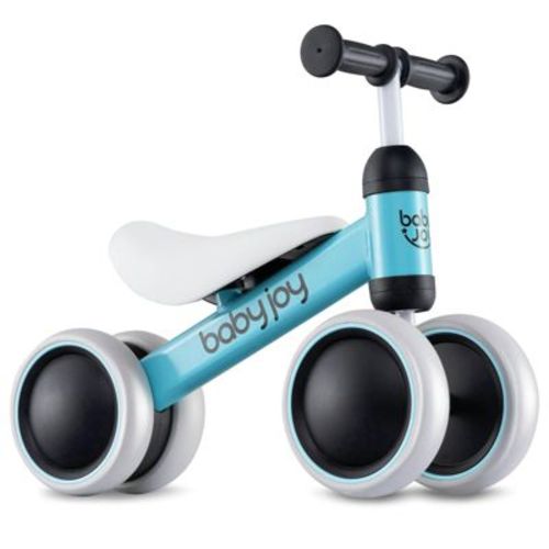 Costway 4 Wheels Baby Balance Bike for 2 Years Old Boys Girls with Soft Seat Ride On Toy Blue