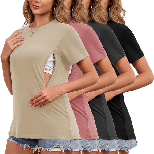 Ecavus Women's 3-Pack Nursing Shirts for Breastfeeding with Hidden Zippers Loose Fit Maternity Tops