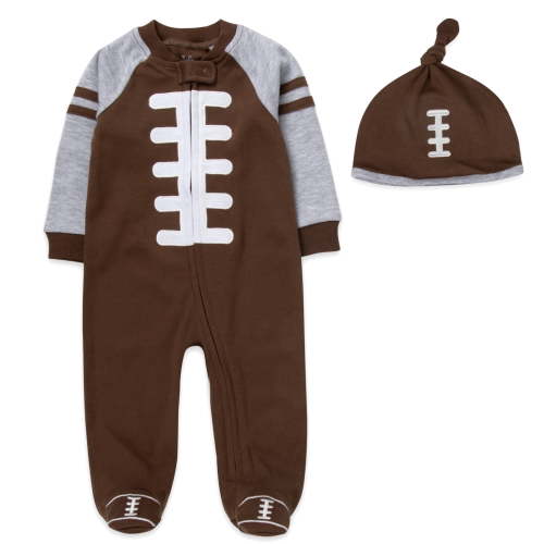 Baby Essentials Baby Football Footie Bodysuit & Hat 2 Piece Set – Zip-Up Outfit for Infants (Brown Football, 3 months)