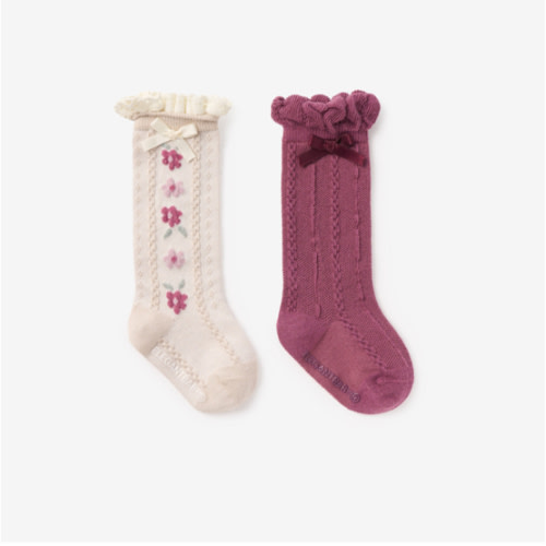 Dark Violet Floral Knee-High Non Slip Baby Socks 2 PK – Elegant Baby
